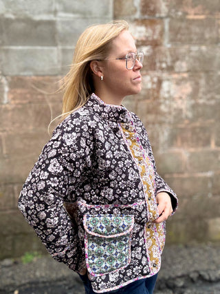 Mixed Media Quilted Jacket Black