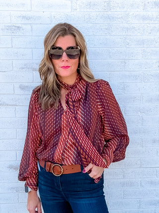 Long Sleeve Woven Blouse W Neck Tie by Liverpool
