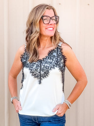 Sleeveless Lace Trimmed Top Whipped Cream by Liverpool