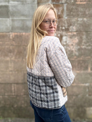 Mixed Media Plaid Quilted Jacket