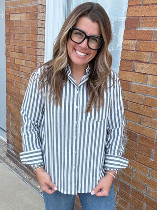 Suzy Striped Button Down Black