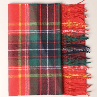 Cashmere Feel Plaid Pattern Scarf - Fringed Edges