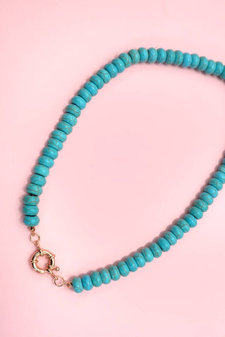 NATURAL STONE CHARM  SPRING CLASP BEADED NECKLACE