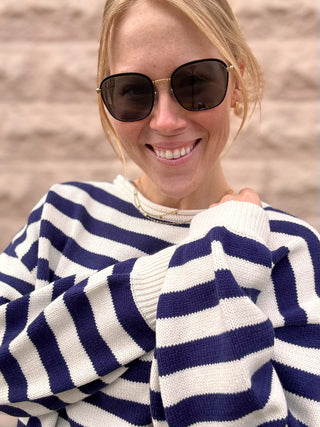 Striped Sweater Top Navy