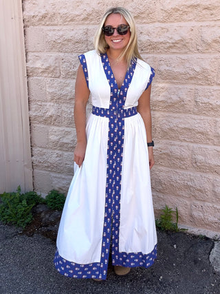 Printed Trim  Midi Dress