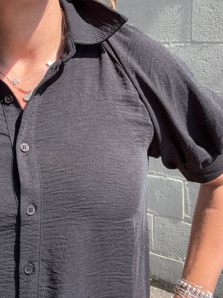 Black Summer Puff Sleeve Dress