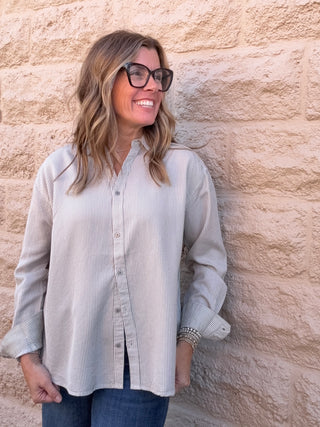 Taupe Stripe Button Down Shirt by Dex