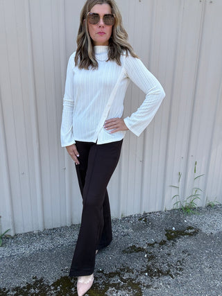 Long Sleeve Boat Neck Knit Top with Button Detail