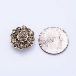 Vintage Gold 20.6mm x 19.8mm Rhinestone Flower Pin Brooch | BH-069