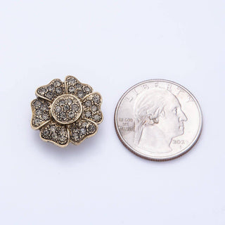 Vintage Gold 20.6mm x 19.8mm Rhinestone Flower Pin Brooch | BH-069