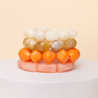4 PC Multi Shape Marbled Stone Bead Stretch Bracelet Set