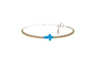 CROSS OPAL BRACELET: BUBBLE GUM / Sterling Silver / Stretchy 7"