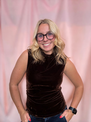 Midnight Velvet High Neck Ruched Top