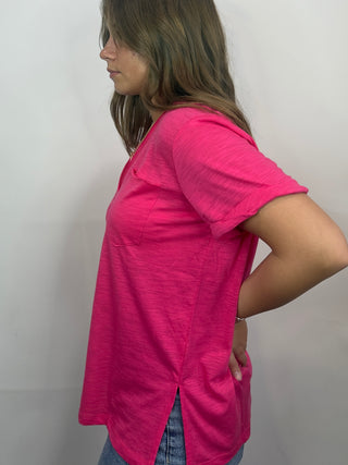 V-Neck Short Sleeve Top Pink