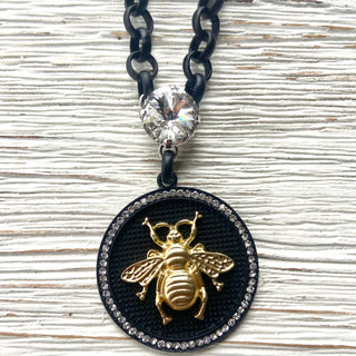 French bee statement coin necklace : Burnished silver