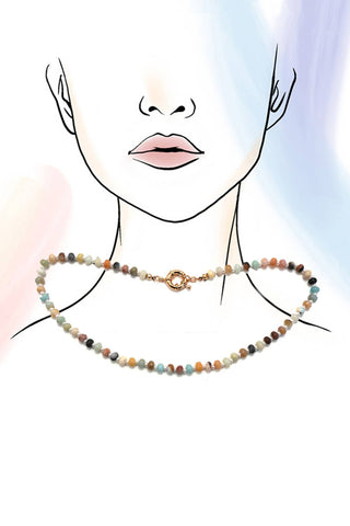 NATURAL STONE CHARM  SPRING CLASP BEADED NECKLACE