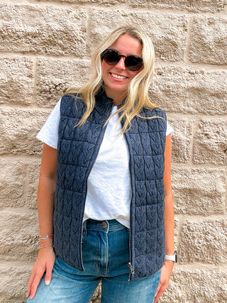 Reversible Zip Front Quilted Sweater Vest - Heather Navy by Liverpool