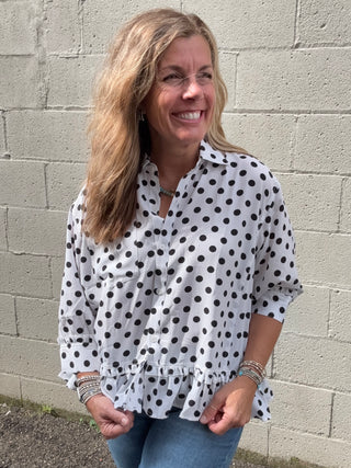 Polka Dot Button Front Top White & Black