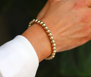 6MM Classic Ball Bead Bracelet - Waterproof: Sterling Silver / Stretchy7"