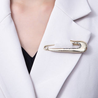 Gold 76mm x 25mm Safety Pin Micro Paved CZ Brooch Pin | BH-023