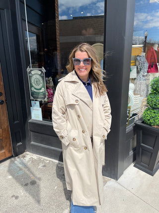 Long double-breasted trench coat