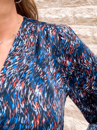 Long Sleeve Woven Blouse - Blue/Brown by Liverpool