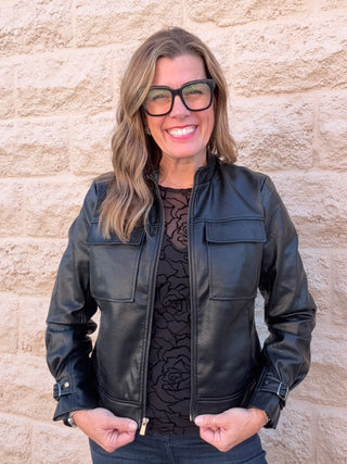Zip Front Moto Jacket with Buckle - Black by Liverpool