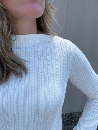 Long Sleeve Boat Neck Knit Top with Button Detail