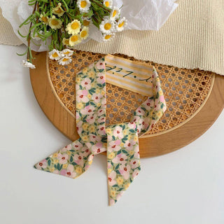 Floral Twilly Scarf ,Skinny Silk Hair Ribbon