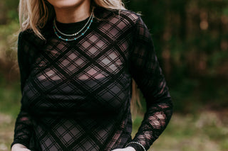 Black Plaid Mesh Top