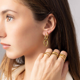 18K Gold PVD Stainless Steel Double Hoop Dangle Earrings