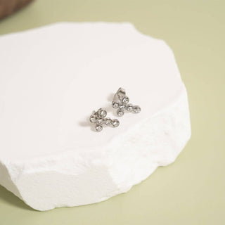 18K Gold PVD Stainless Steel Round Stone Cross Earrings