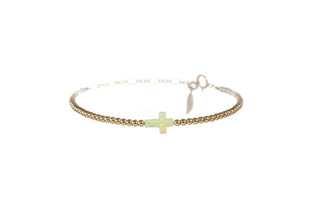 CROSS OPAL BRACELET: BUBBLE GUM / 14K Gold Filled / Stretchy 7"