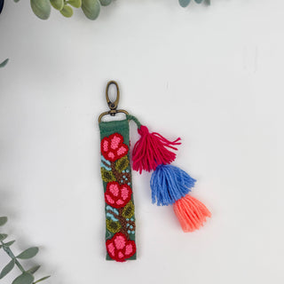Cottage Bloom Embroidered Wristlet Keychain Charm