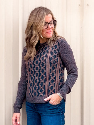 Crewneck Sweater - Navy/Brown by Liverpool