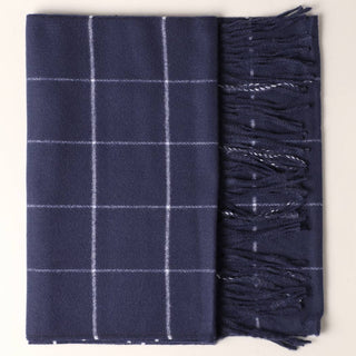 Cashmere Feel Plaid Pattern Scarf - Fringed Edges