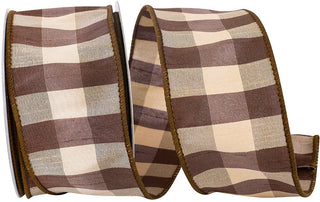 Check Silk Wired Edge Ribbon, Brown, 2-1/2 In, 10 Yards