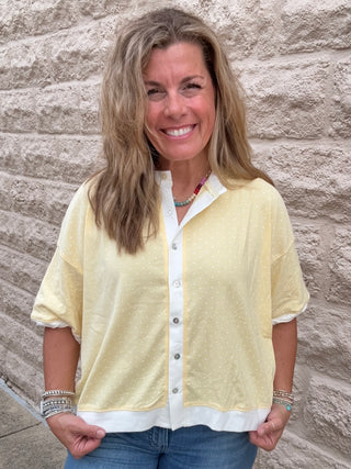 Relaxed Fit Polka Dot Button Front Top Butter