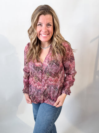 Button Front Top in Pink Multi by Liverpool