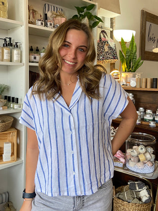 Parallel Striped Linen Top