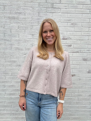Short Sleeve Cardigan - Light Dusty Pink by Dex