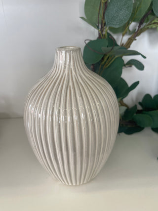 White Striped Stoneware Vase