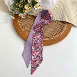 Floral Twilly Scarf ,Skinny Silk Hair Ribbon