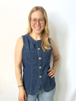 Split Front Denim Vest by Liverpool