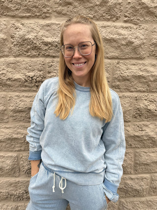 Washed Indigo Striped Boyfriend Crew by Z Supply