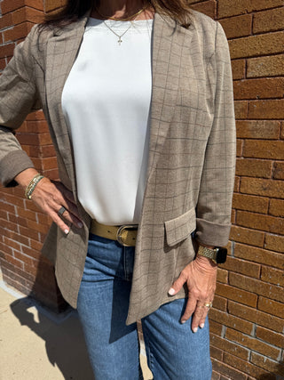 Boyfriend Blazer Khaki Check