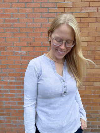Washed Thermal Henley Top Ice Blue