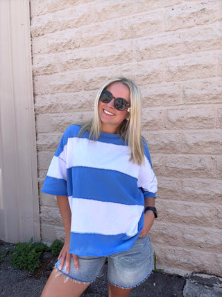 Color Block Top Ocean Blue
