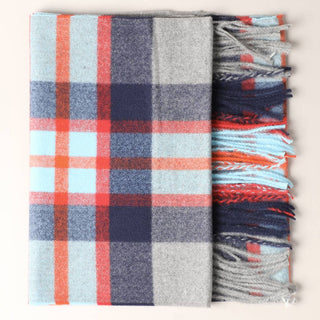 Cashmere Feel Plaid Pattern Scarf - Fringed Edges