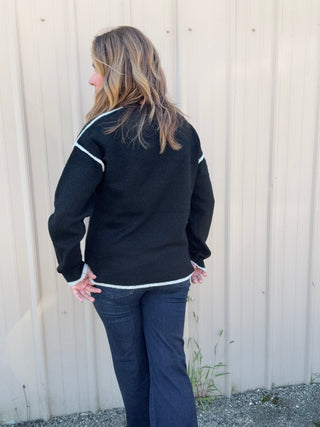 Crewneck Sweater with Tulip Hem - Black